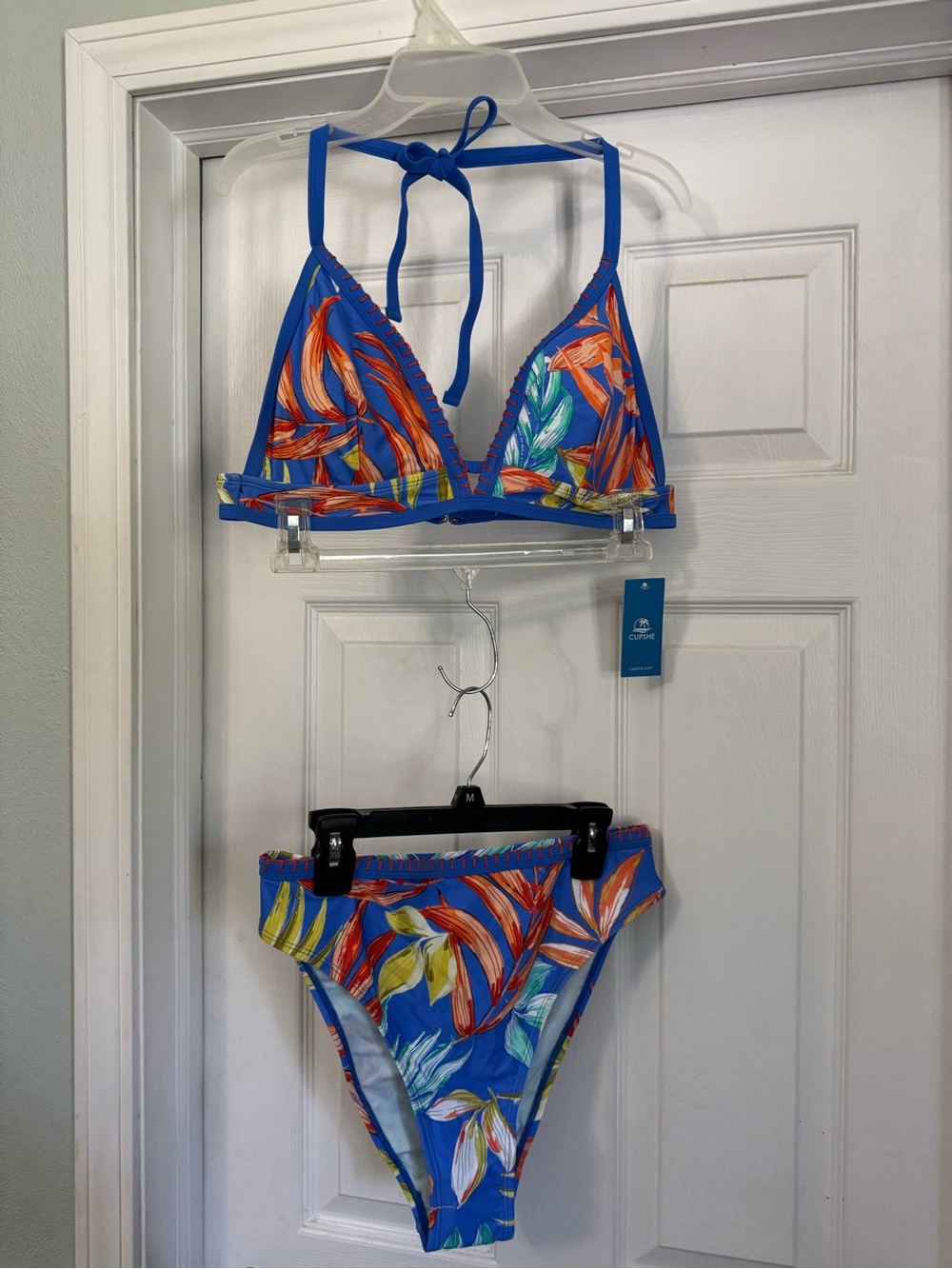 Cupshe Blue Tropical Leaf Print Bikini Set